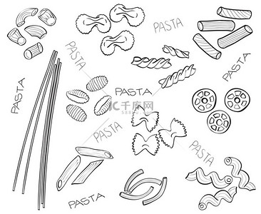 美食图标背景图片_类型的面食-手绘插图