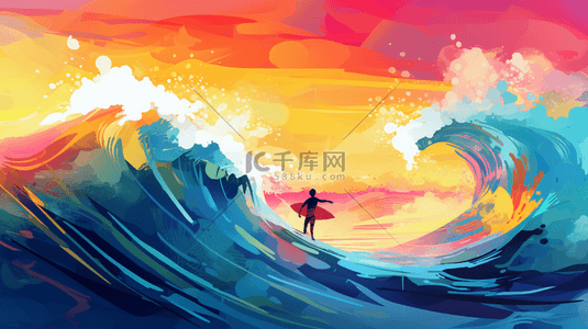 彩色夏季海洋冲浪