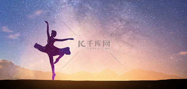 艺术表演海报背景图片_芭蕾舞者人物紫色简约合成海报背景