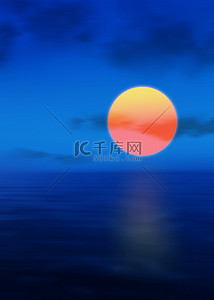 橘海报背景图片_海洋日落蓝色背景