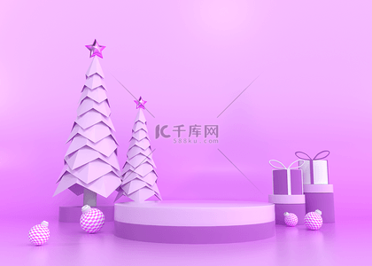 周年庆背景图片_圣诞树和礼物的3d抽象电子商务背景展台