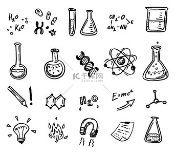 学习化学背景图片_手工绘制的化学和科学图标