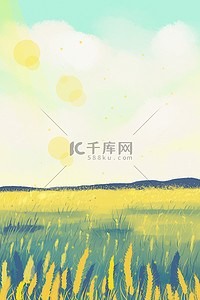 夏季稻田背景图片_芒种稻田暖色手绘风节气背景