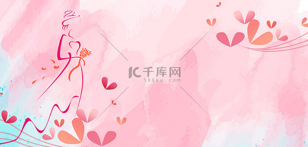 简约女王节海报背景图片_妇女节快乐粉色手绘简约38妇女节海报背景