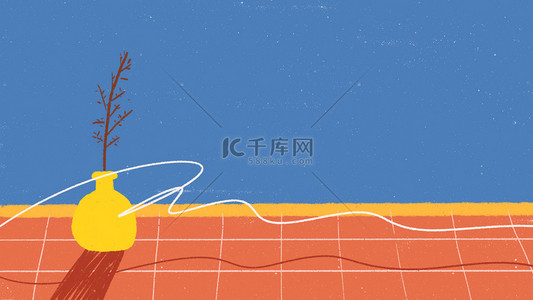 红色背景图片_红色蓝色盆栽植物简单艺术电脑壁纸