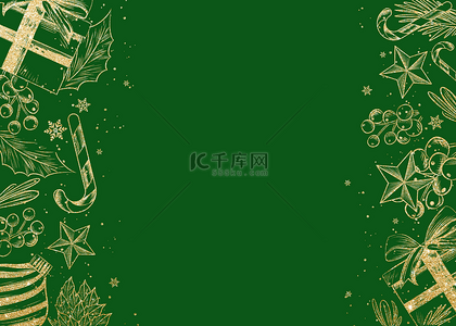 圣诞海报绿色背景图片_雪花冬季植物线条质感绿色背景