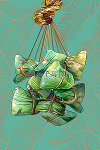 端午节背景图片_粽子 粽子绿色金色卡通