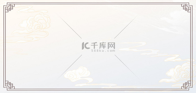 banner天空背景图片_水墨边框云纹描金蓝色简约banner