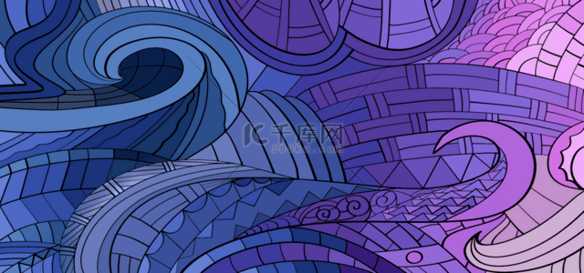 边框简单设计背景图片_涂鸦线条花纹蓝紫色渐变背景