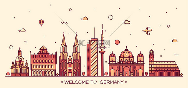 德国城市矢量插画线性风格