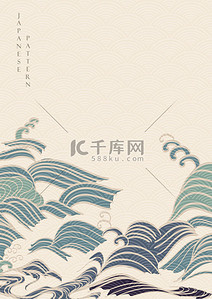 海洋背景图片_日本手绘波纹背景几何曲线横幅设计矢量.古色古香的海洋装饰天然模板.