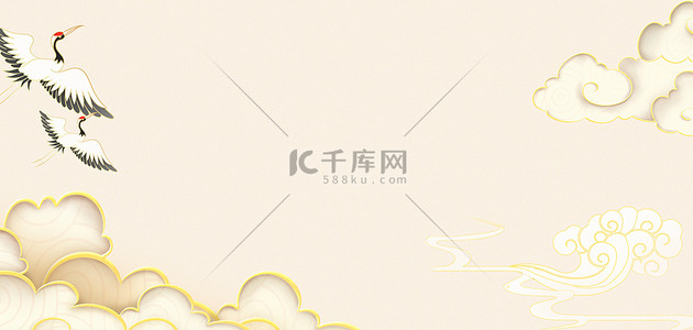 简约国潮云仙鹤粉色中国风banner