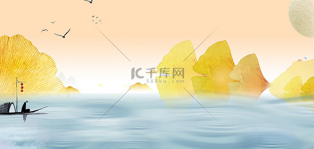 黄色秋分背景背景图片_秋分节气枫叶黄色创意背景