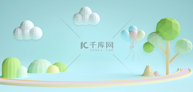 绿色背景图片_C4D几何蓝色Lowpolybanner