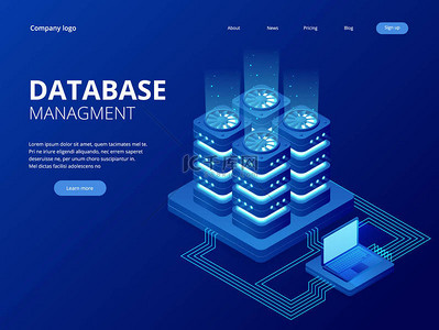 等距数据库网络管理。大数据处理, 未来能源站。It 技术人员车削服务器。云服务。数字信息。矢量插图.