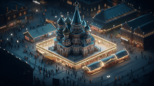 俄罗斯莫斯科地标建筑夜景
