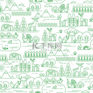 兔子图标背景图片_矢量无缝模式与森林植物区系和动物区系.
