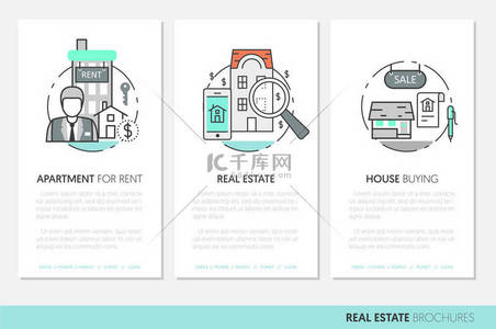 房地产业务宣传册模板与细线矢量图标