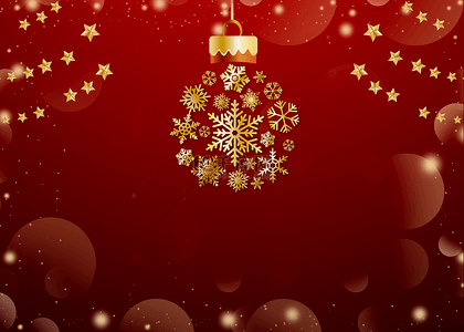 红色悬挂灯笼背景图片_圣诞节质感垂吊金色雪花吊坠装饰背景