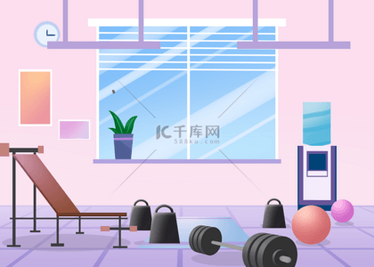 粉色背景图片_健身房机械器材房间粉色背景