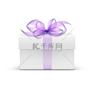 周年店庆背景图片_用紫色的丝带矢量空心方形礼品盒
