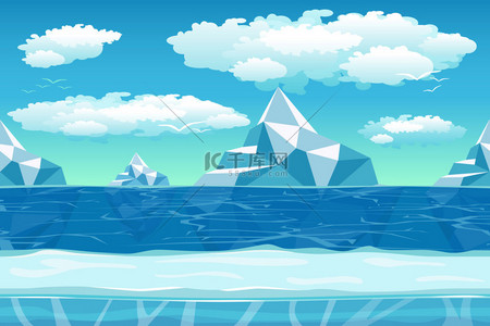 Cartoon winter landscape with ice and snow for games