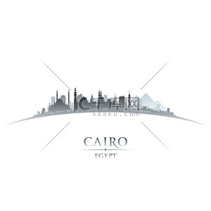 具有里程碑意义背景图片_开罗埃及城市天际线轮廓白色背景