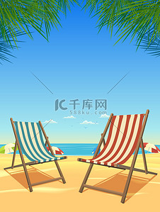 夏季海滩和椅子背景