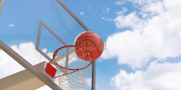 篮球背景图片_温馨蓝天篮球投篮场景