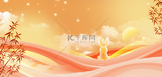 赏月玉兔背景图片_中秋节玉兔赏月黄色中国风月圆之夜