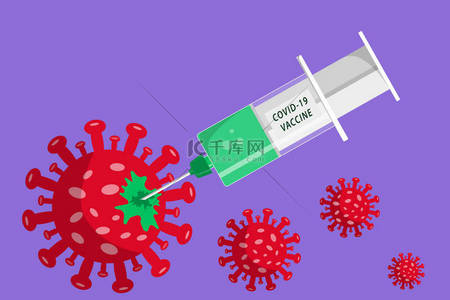 用头孢病毒疫苗的医用注射器摧毁了COVID-19病毒。预防头孢病毒疫苗的概念.