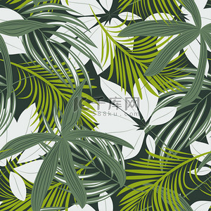抽象无缝图案与五颜六色的热带叶子和植物。矢量设计。丛林打印。鲜花背景。印刷和纺织品。异国情调的热带。全新设计.