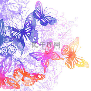 网店设计背景图片_有蝴蝶和花朵的背景