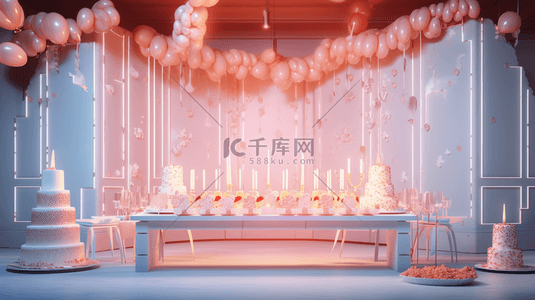 生日背景图片_粉色3D立体生日舞台