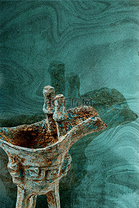 绿色背景背景图片_博物馆青铜酒杯绿色复古背景