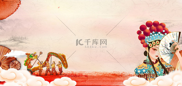 物质背景图片_非物质文化遗产人物红色创意中国风背景