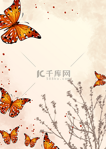 蝴蝶抽象涂鸦植物影子水彩背景