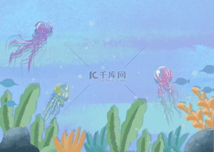 海洋生物矢量背景图片_水彩渐变海洋简约背景