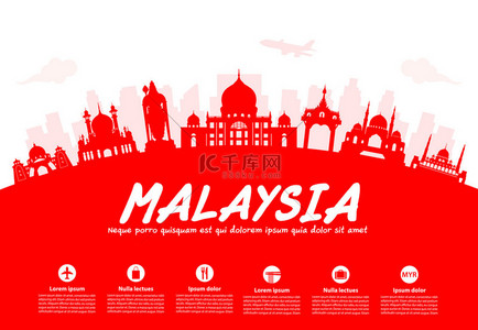 马来西亚地图背景图片_马来西亚旅游地标
