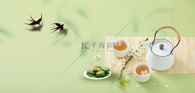茶背景图片_二十四节气清明节青团