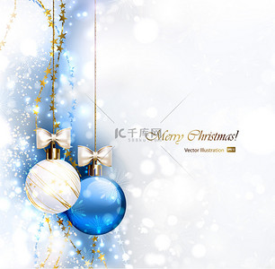 圣诞背景背景图片_蓝色圣诞背景与两个圣诞球