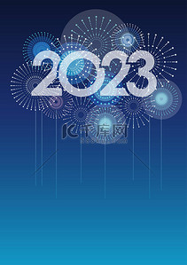 2023年标志和烟火与文字空间蓝色背景。庆祝新年的媒介图解. 