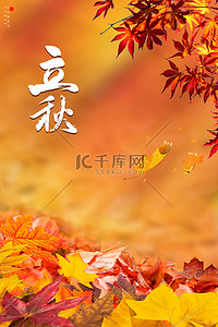 立秋秋天枫叶黄色合成文艺海报背景金黄色