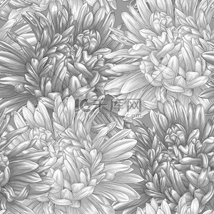 鲜花花语背景图片_用鲜花美丽单色黑色和白色无缝背景.