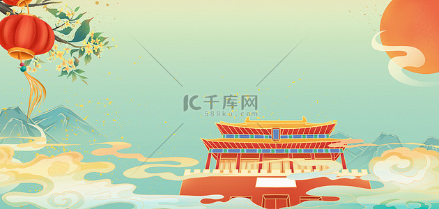 国庆节北京手绘海报背景