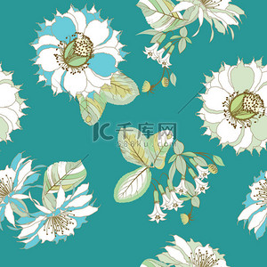 英文海报背景图片_异国花卉花卉装饰的无缝图案壁纸背景为纺织品的英文字体。矢量插图.