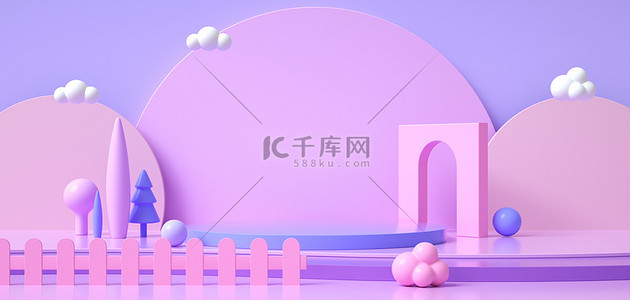 电商banner背景图片_极简几何抽象展台c4d