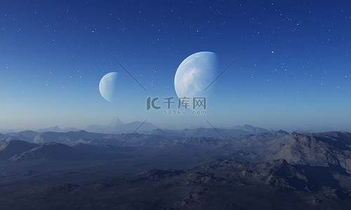 3D渲染的空间艺术：异形行星- -蓝天蓝星幻景