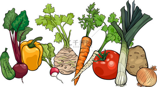 蔬菜大组卡通插图