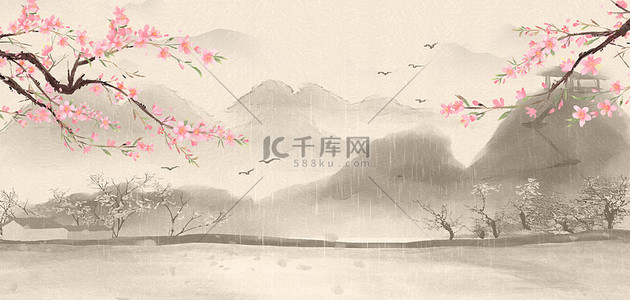 三月三上巳节水墨山水米色复古中国风背景